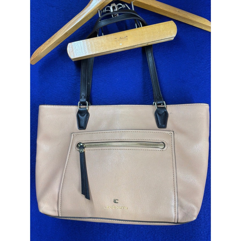 Classic Women Liz Claiborne Tote Bag Medium Tan Black